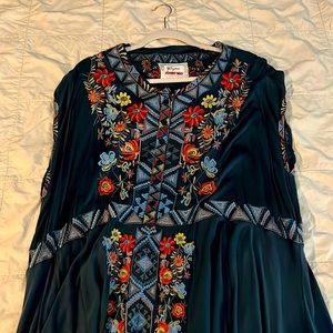 Gorgeous Johnny Was Dress. Grey/Blue dress with fantastic embroidery.